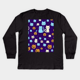 cat halloween pumpkins cut Kids Long Sleeve T-Shirt